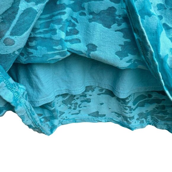 Coldwater Creek Womens Aqua Textured Burnout Sheer Overlay Short Sleeve Blouse L - Picture 5 of 11